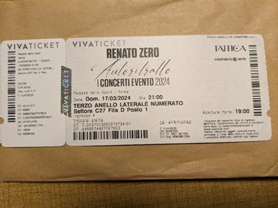 2 biglietti Concerto Renato Zero Roma 17 marzo 2024