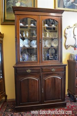Bookcase-libreria doppio corpo inglese stile Vittoriano