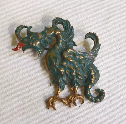 Spilla Vintage CN Drago Verde Dorato