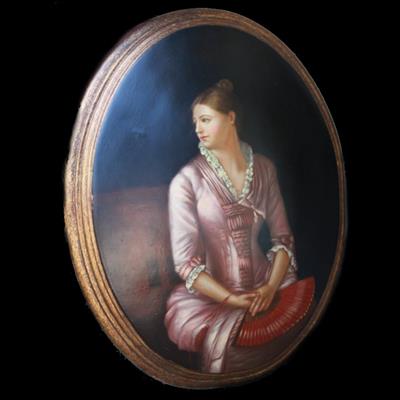 Dipinto ovale in resina di Dama in rosa