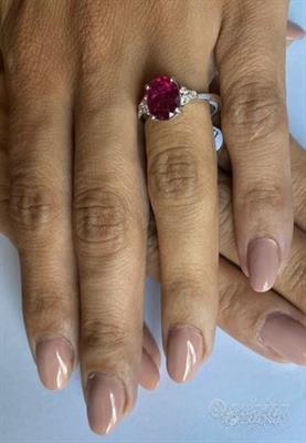 Anello oro 18kt. Con diamanti e tormalina 2,65, colore G - Foto 5