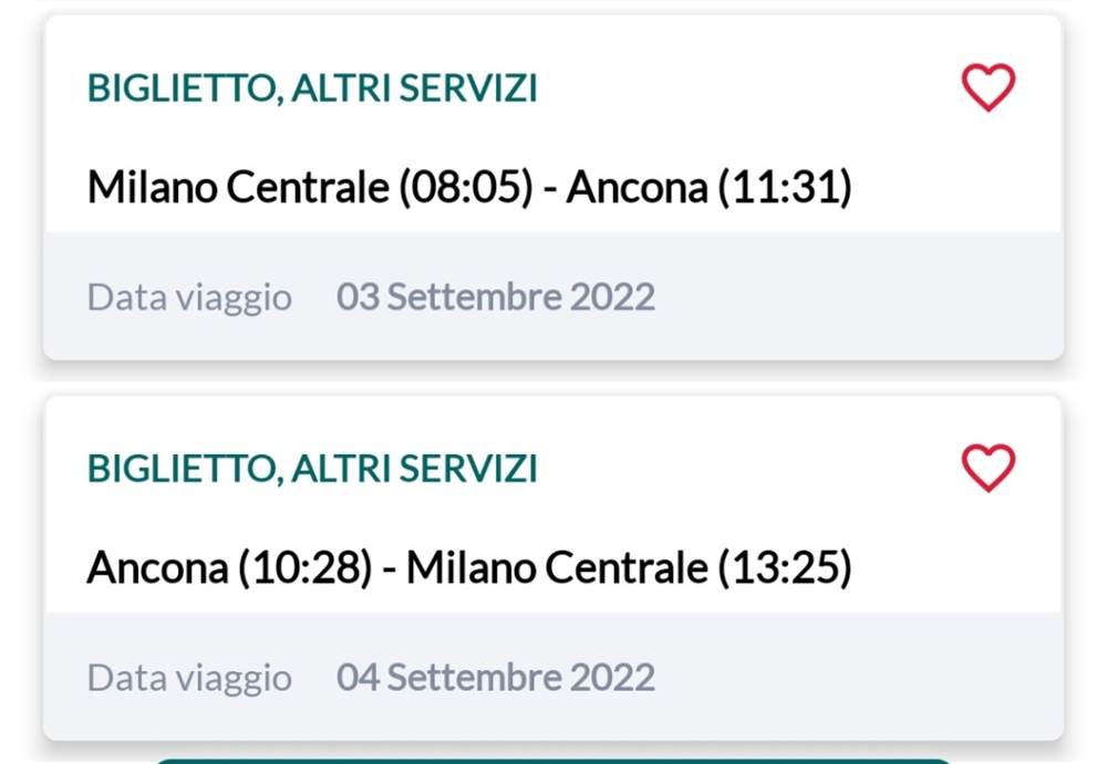 Milano/Ancona A/R 03/09-04/09 Freccia Rossa, ore 10:28