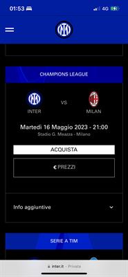 Biglietto Inter Milan - 16/05/2023 secondo anello blu