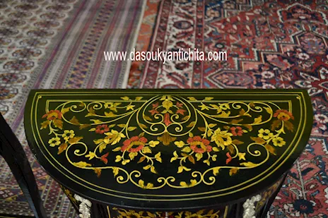 Coppia di tavolini - console ebanizzati mezzo giro, in legno - Foto 5