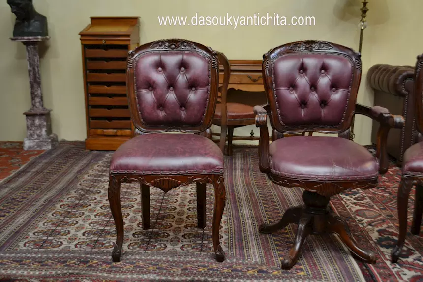 Trittico di poltrone da studio stile inglese Vittoriano, in legno - Foto 5