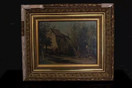 Quadro olio su tela con paesaggio di campagna