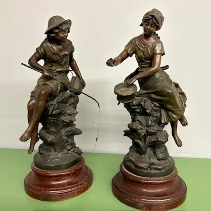 Coppia di sculture Auguste Moreau fine 800 in antimonio Pati