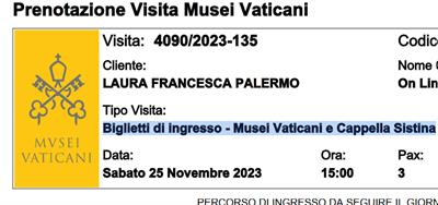 3 Biglietti di ingresso - Musei Vaticani