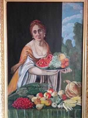 Dipinto olio su tavola, Donna venditrice di frutta, in legno - Foto 4