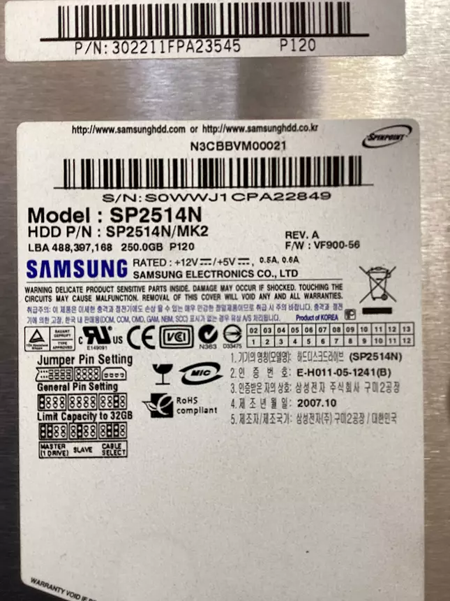 hard disk 250 GB di marca Samsung