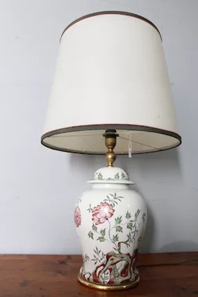 Antica lampada porcellana Francese anni 40 dipinta a fiori