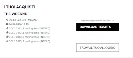 The Weeknd Milano San Siro 24/07/2026 GOLD CIRCLE RED