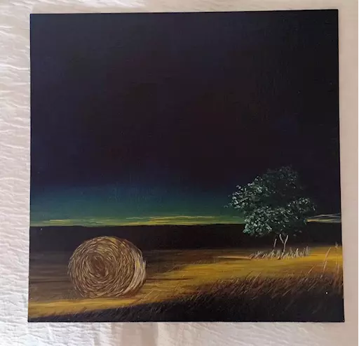 Dipinto paesaggio di campagna notturno
