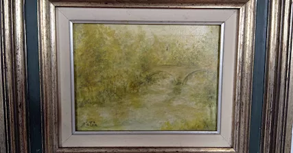 Paesaggio impressionista con ponte ad archi