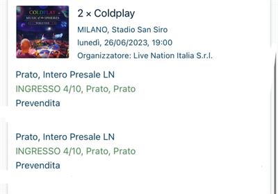 Coldplay san siro 26 giugno prato