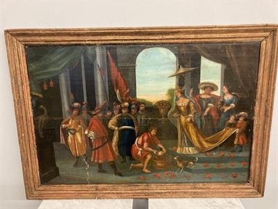 Antico dipinto fiammingo epoca XVIIsec olio su tavola.