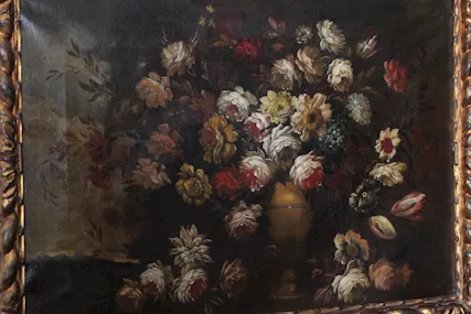 Antico dipinto olio su tela vaso fiori natura morta, in legno - Foto 4