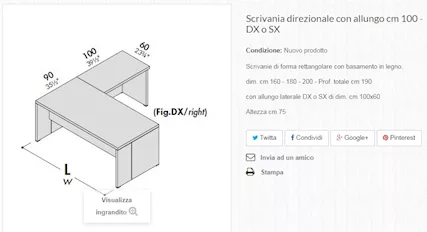 SCRIVANIA ad angolo Modello DELTA 200x90 + 100x60