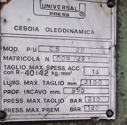 Cesoia Universal Press 3100 X 13 Idraulica, mod. CS 20 - Foto 5
