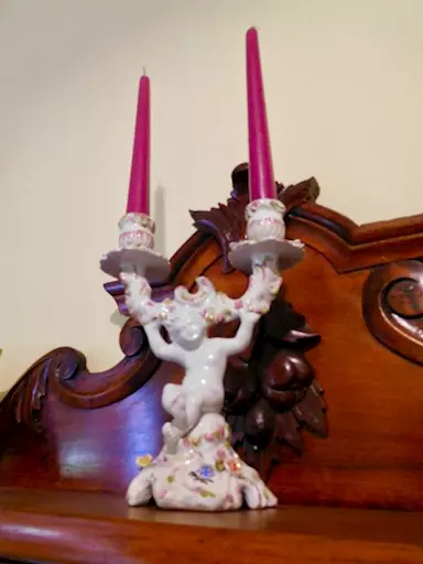 Candelabro antico in ceramica Bassano decorato mano