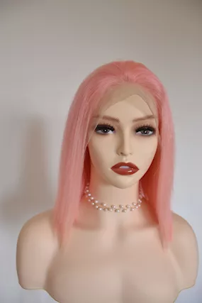 Lace front Parrucca corta con veri capelli rosa - Foto 2