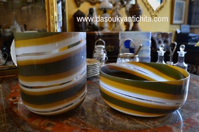 Set Vaso e centrotavola in vetro di Murano a spirale anni 70