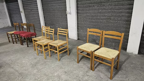Stock 6 sedie in legno massello e paglia