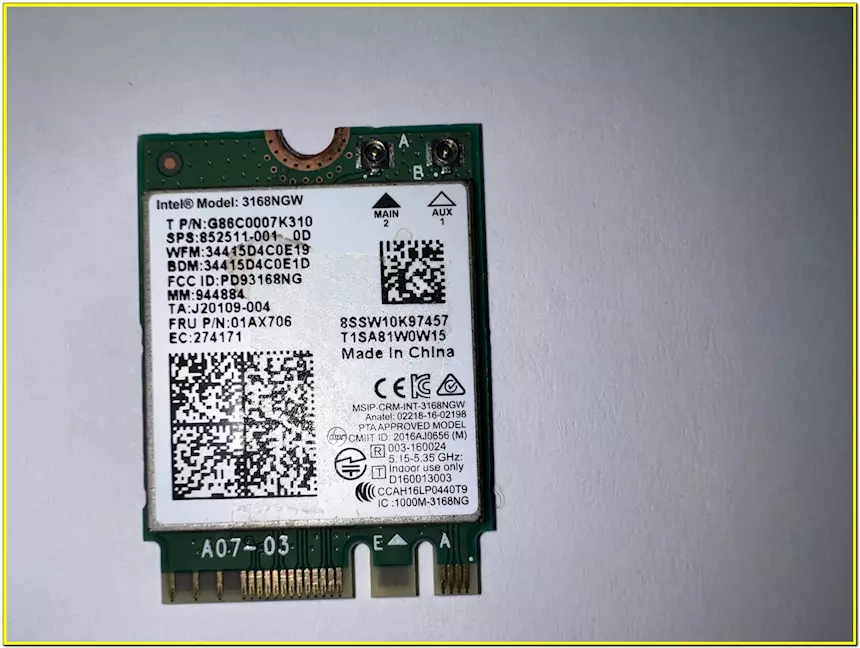 Scheda WiFi Intel Dual Band AC 3168NGW M.2 NGFF
