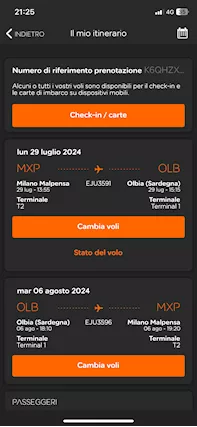 2 biglietti Aerei EasyJet da Malpensa a Olbia