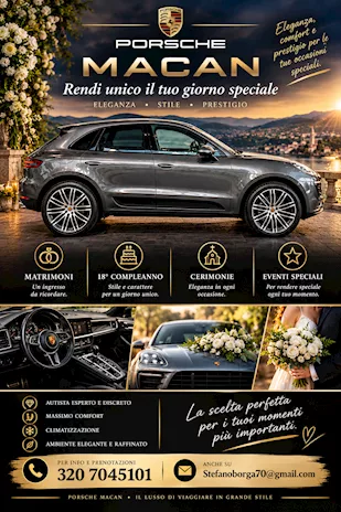 Noleggio Porsche Macan per matrimoni, diciottesimi, feste pr