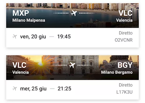 Biglietti Milano-Valencia A/R
