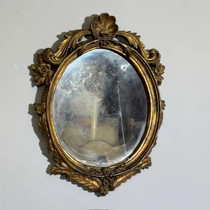 Antica piccola specchiera ovale Francese fine 800 dorata
