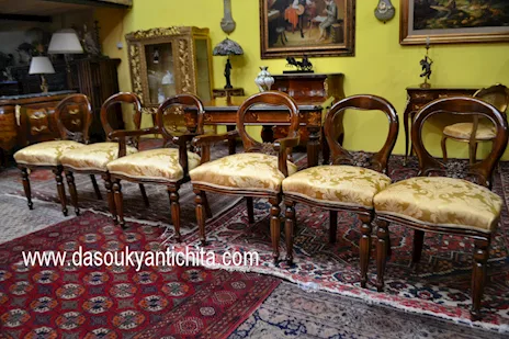 Coppia di capotavola e gruppo di quattro sedie stile inglese