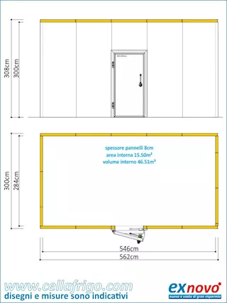 Cella frigo TN filopavimento 300X562cm h308cm