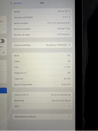 Apple iPad 10 Wifi 64 gb argento 10 generazione - Anteprima 3