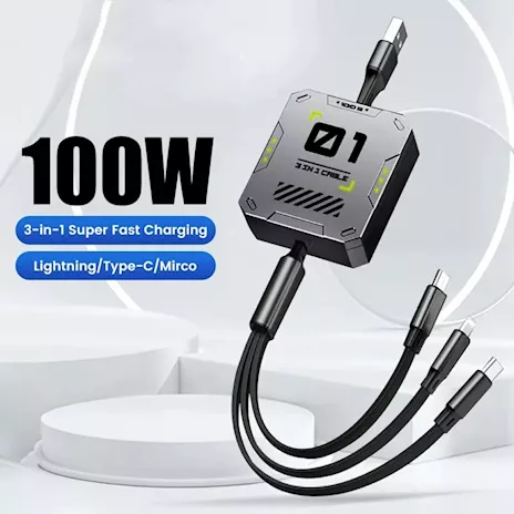 Cavo retrattile max 100 W da USB a USB-C, micro USB, Apple