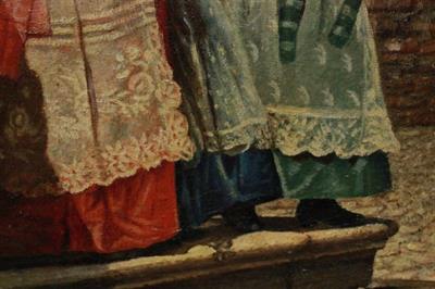 Quadro olio su tela di dame con cornice coeva legno scolpito - Foto 6