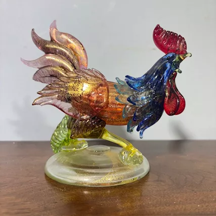 Gallo scultura di Vetro Murano Barovier e Toso anni 50