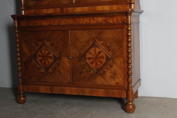 Antica Libreria Carlo X in noce 1830 Lombardia con intarsi - Foto 2