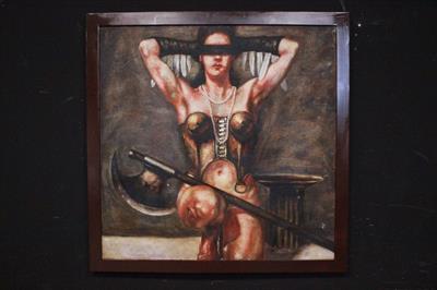 Quadro Donna guerriera di Saturno Buttò 110x110cm