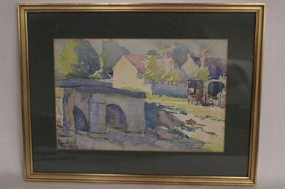 Paesaggio di campagna, acquarello, firma dall'autore