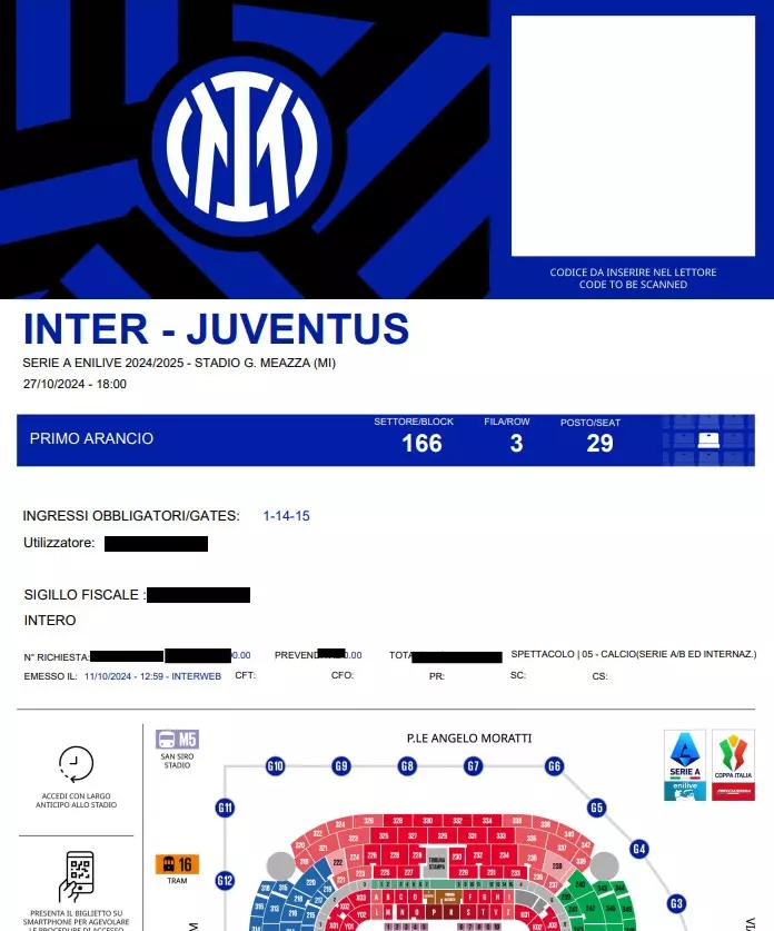 Cedo 2 biglietti Inter Juventus primo arancio