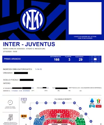 Cedo 2 biglietti Inter Juventus primo arancio