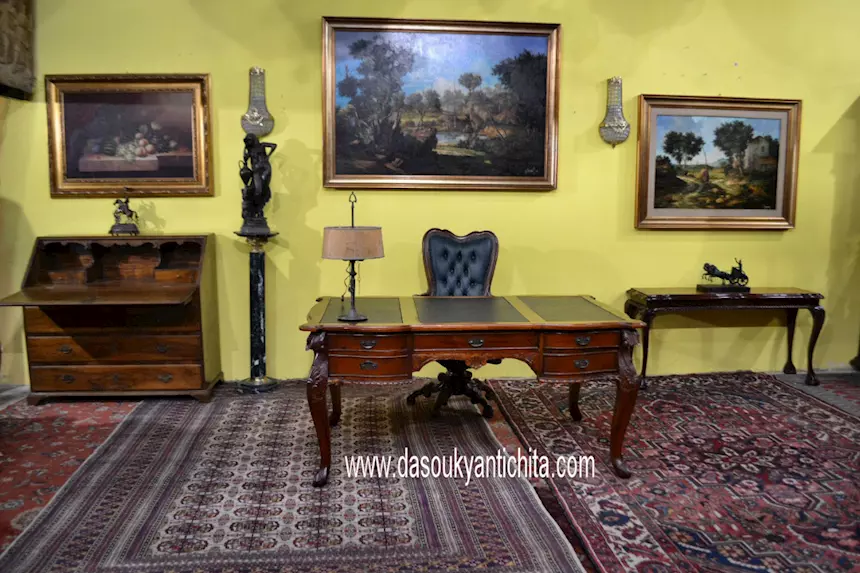 Scrivania diplomatica stile Chippendale cm 160, in legno massello - Foto 2