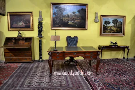 Scrivania diplomatica stile Chippendale cm 160, in legno massello - Anteprima 2