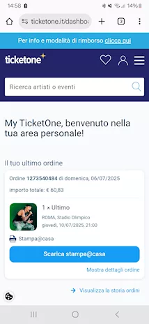 Biglietto concerto ultimo