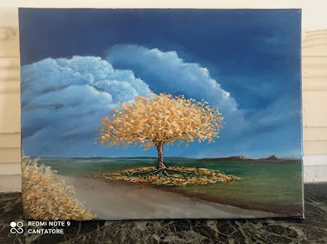 Dipinto albero della vita giallo