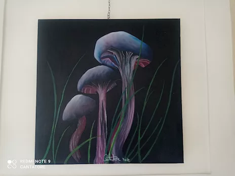 Dipinto Funghi Viola Olio su tela