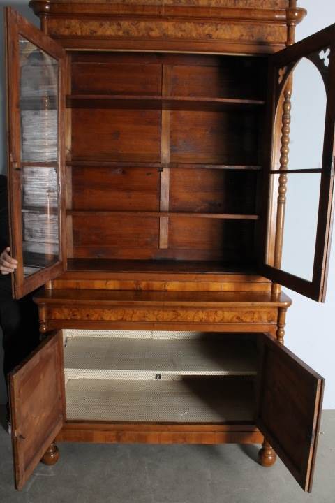 Antica Libreria Carlo X in noce 1830 Lombardia con intarsi - Foto 6