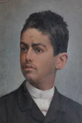 Antico Dipinto olio su tela 1890 “giovane “ Antonio Salvetti, ottimo stato - Foto 6